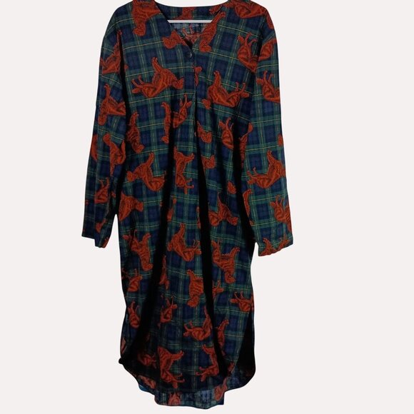 Handmade Vintage Nightshirt Unisex L Plaid Dog Print Grandpacore Cottagecore - Picture 1 of 6